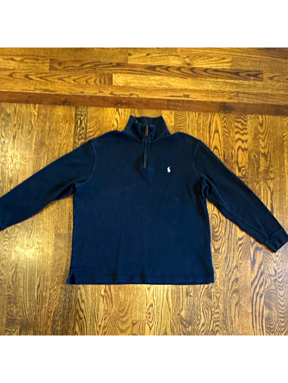 Polo Ralph Lauren Mens XL Navy 1/4 Zip Mock Neck Knit Cotton Logo Sweatshirt